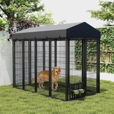 XXL Large Outdoor Dog Kennel Crate Fully Covered Roof Dog Fence Pen Feeder Door