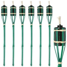 6x Green 60cm Bamboo Garden Fire Torches Outdoor Paraffin Oil Tiki Lantern