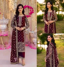 Long Maroon Anarkali Plazzo Kurta Punjabi Suit Pakistani Diamonds Salwar Kameez