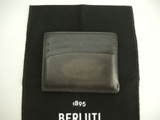 Berluti card case black leather card holder 4*3.2*0.3 inch