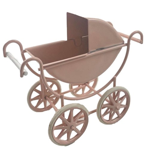 Dolls house pink baby - pink, pram