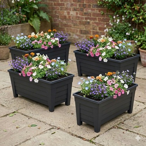 Black trough planter 55cm - trough,