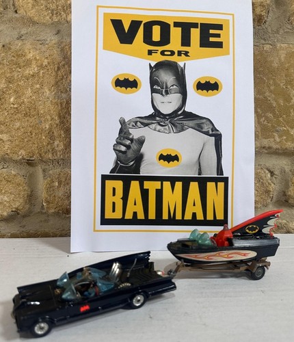 Corgi batmobile and batboat - and,