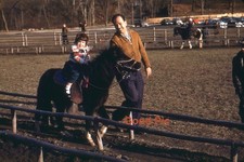 #XX105- z Vintage 35mm Slide Photo-Girl on Pony -Red Kodachrome- 1954