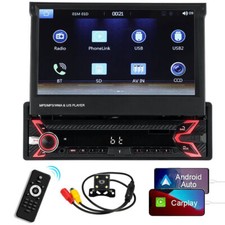 7'' Single Din Car Stereo Flip Out Head Unit Android Apple CarPlay Touch Radio