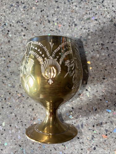 Vintage etched brass - vintage, goblet