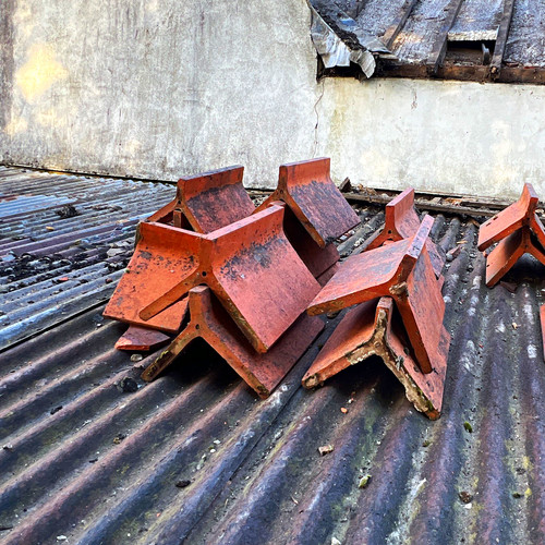 Red clay roof tile ridge - red,