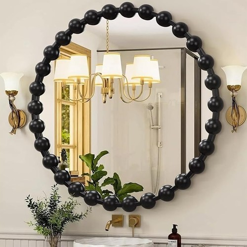 Black round wall mirror - mirror, metal
