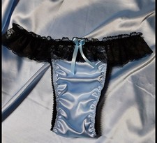 NEW Baby blue SATIN Black Lace