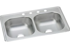 Elkay D233194 Dayton Equal Double Bowl Dropin Stainless Steel Sink 33 x 19 x 6.5