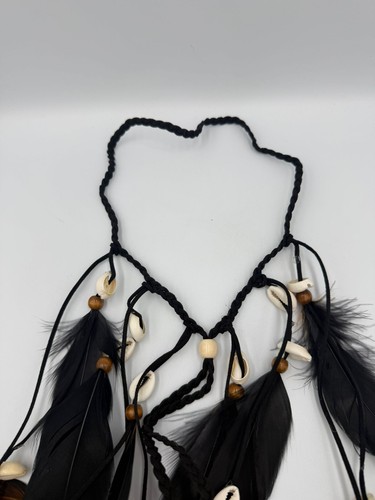 Black feather headband boho - black,