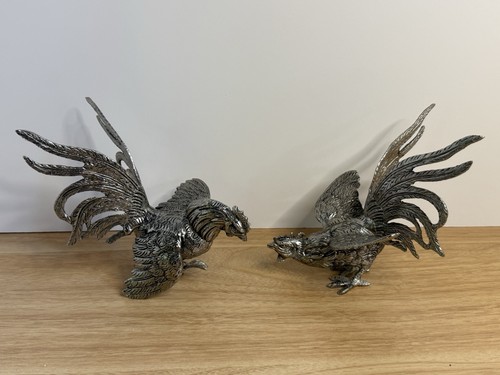 Silver tone fighting roosters - silver,