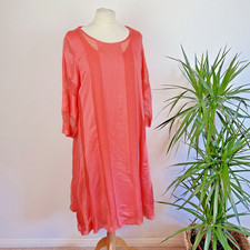 Out of Xile Balloon Dress UK 14 Midi Orange Silk Blend Bohemian Chic lagenlook