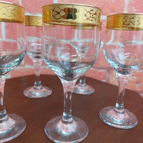 Wine glasses set gold rim - 6,