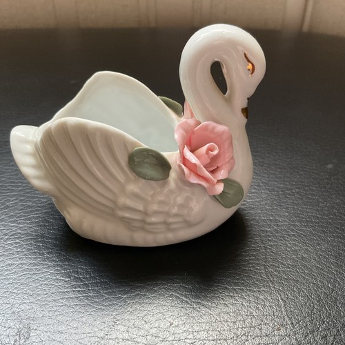 Vintage porcelain swan trinket - vintage,