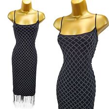 Karen Millen 14 UK Black Vintage Heavy Beaded Flapper Dress Wedding Party Ball