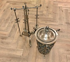 Vintage fire irons, stand and bucket