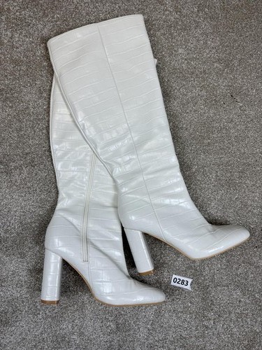 White croc embossed - croc-embossed, knee-high