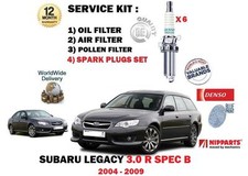FOR SUBARU LEGACY 3.0 R SPEC B 2004-  OIL AIR POLLEN FILTER KIT + 6 SPARK PLUGS