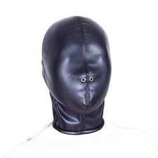 Faux Leather Bondage Fetish Hood Cosplay Mask Full Head Zip Back Size L