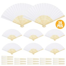 24x White Paper Fan Folding Hand Fans Handheld Fan for Wedding Dancing New