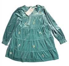 BNWT M&S Girls Velvet Floral Embroidered Tiered Dress - Size Age 7-8 Years 