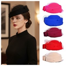 Wool Bow Hat withVeil Pillbox Hat Vintage Stewardess Cap Topper Hats For Ladies