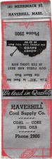 Haverhill Coal Supply Co., Coal-Coke, Fuel Oils, Vintage Matchbook Cover