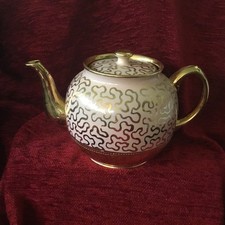 Vintage Sadler 1 Litre Teapot, Coral Pink And Gold