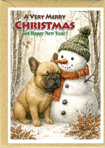 French bulldog christmas card - french,