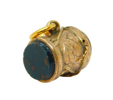 Victorian 9ct Rose Gold, Carnelian, Bloodstone Drum Form Charm Antique c1880