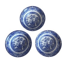 English Ironstone Tableware- x3 'Willow' bowls- Vintage blue & white -Pretty GC