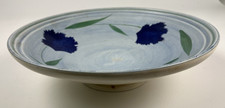Poole Pottery large Round footed Bowl Blue with cornflower design 27 cm