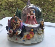 VINTAGE DISNEY BEAUTY & THE BEAST MUSICAL SNOW GLOBE WINTER SCENE SEE DESCRIPT.
