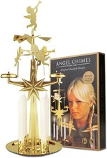 Original Swedish Angel Chimes & 4 Candles – Spinning Festive - Brass 