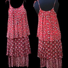 Vintage Vtg 70s RED OSSIE CLARK Celia Birtwell Tiered Strappy Midi Dress S M 