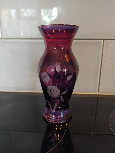 Cranberry glass vase - glass, approx