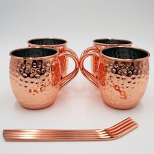 Moscow Mule Cocktail Copper Mug with Straw Set of 4 Party Gift Collection