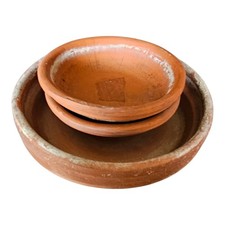 3 Vintage Terra Cotta Planter Saucers Dishes Small Decor Patina 4", 5.5"