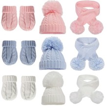 Baby Toddler Boys Girls Bobble Pom Pom Hat Mittens Scarf Newborn to 24 Months