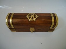  Treasure Sea Chest Wooden With Brass Ships Wheel -Marine Nautical Wood Gift Box