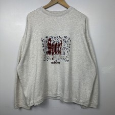 Vintage 90s Adidas Inspirations Embroidered Sweatshirt, Spell Out, Grey, Mens XL