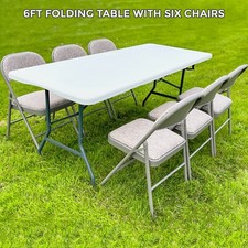 6FT CATERING CAMPING HEAVY DUTY FOLDING TRESTLE TABLE PICNIC BBQ PARTY CHAIRS
