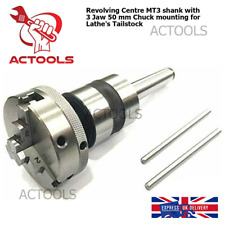 Revolving Centre 3MT shank with  50mm 3 Jaw Chuck mounting for Lathe's Tailstock