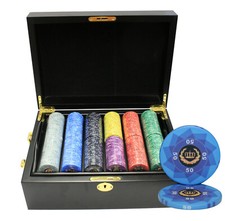 MRC POKER 500pcs LAUREL CROWN CERAMIC POKER CHIPS SET WOOD CASE