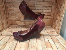 Women's By Miss L Fire Red Cherry Detail Strappy Wedge Heels Size 6 UK CG BC3