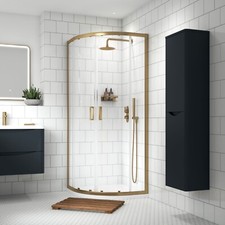 Nuie 900mm Brushed Brass Quadrant Sliding Shower Enclosure 6mm Glass Corner Gold