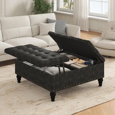 Lift-Top Ottoman, Multi-Function Storage Bench and Coffee Table in Chenille for