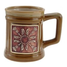 Scottish Unique Embossed Thistles Hot Cold Ceramic Stoneware Mug 500ml Brown
