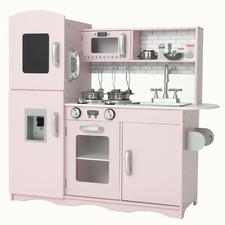 KIDOZ Kids Wooden Play Kitchen Deluxe Pretend Toy Kitchen Play Cooking Toy Set